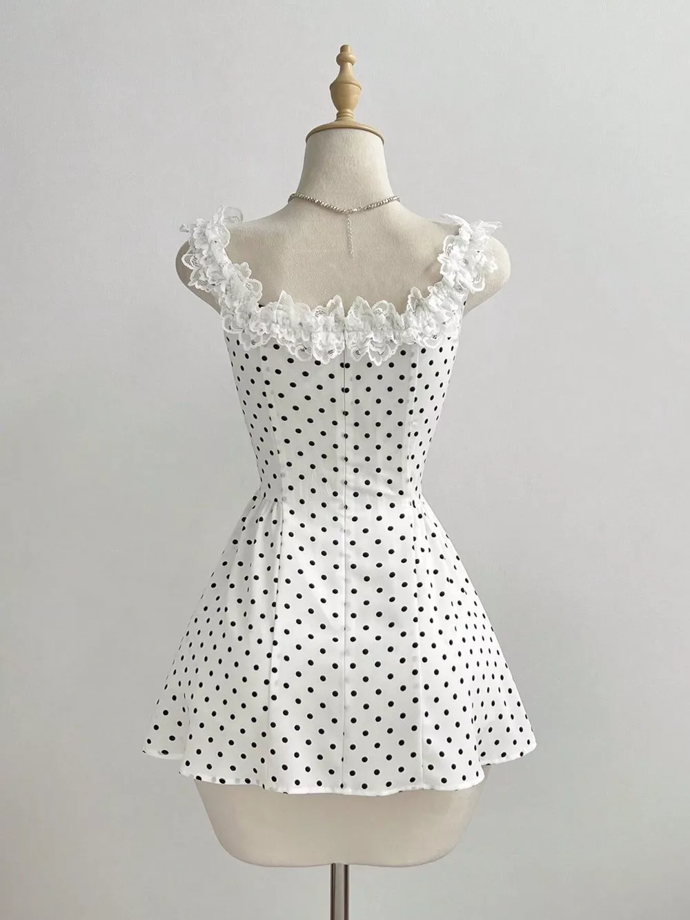 Polka Dot Lace Trim Mini Dress, image 5