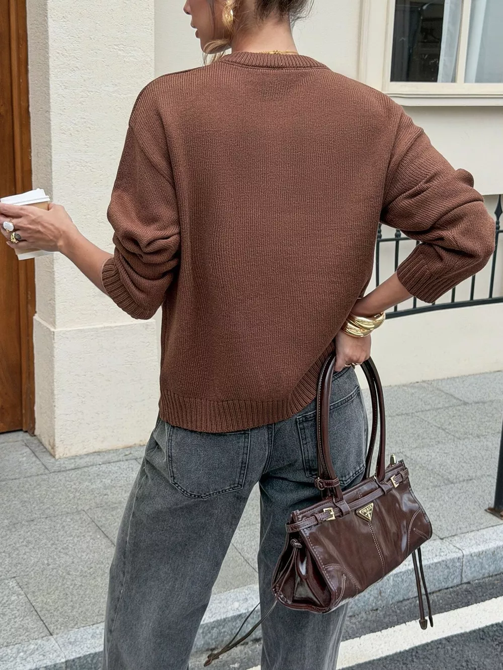 Crew Neck Ribbed Hem Sweater, image 5
