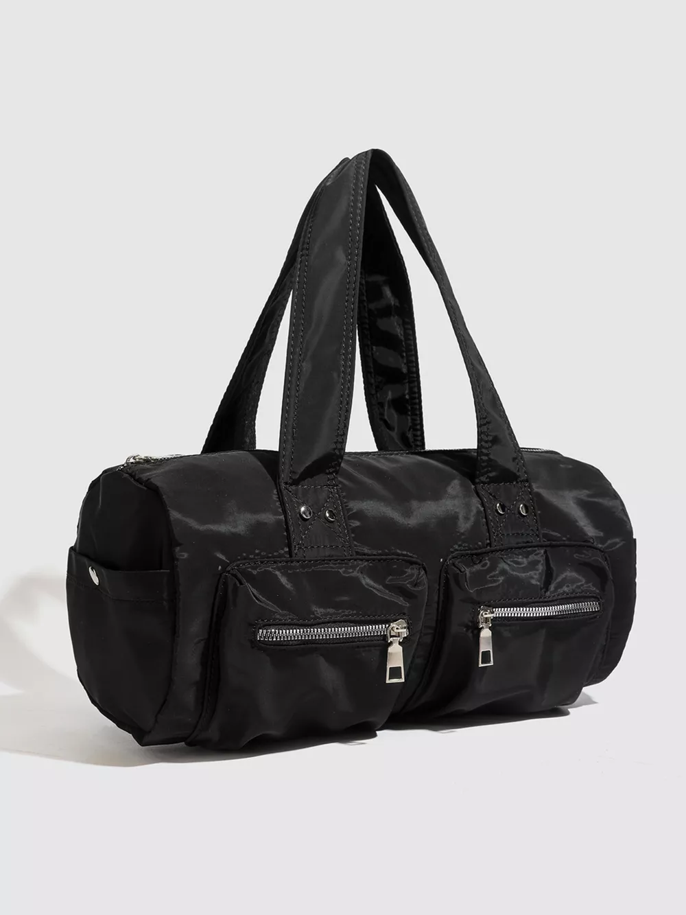 Minimalist Nylon Barrel Shoulder Bag with Multi-Pocket Utility, image 5