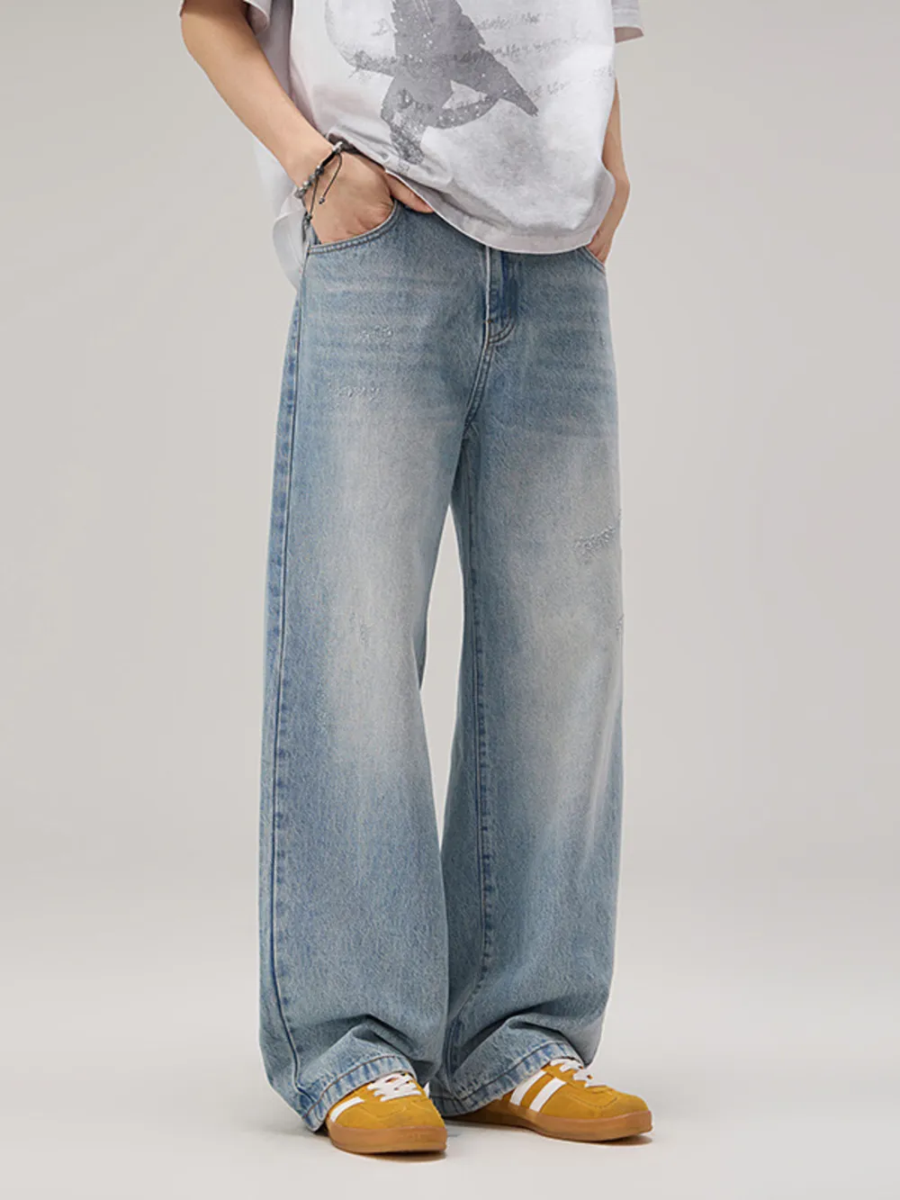 Men's Wide Leg Wash Jeans, image 6