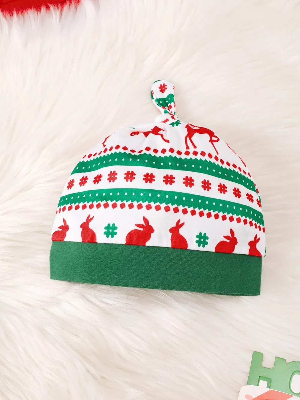 Children's Christmas Santa and Reindeer Print Long Sleeve Bodysuit and Pants Set with Hat, image 4
