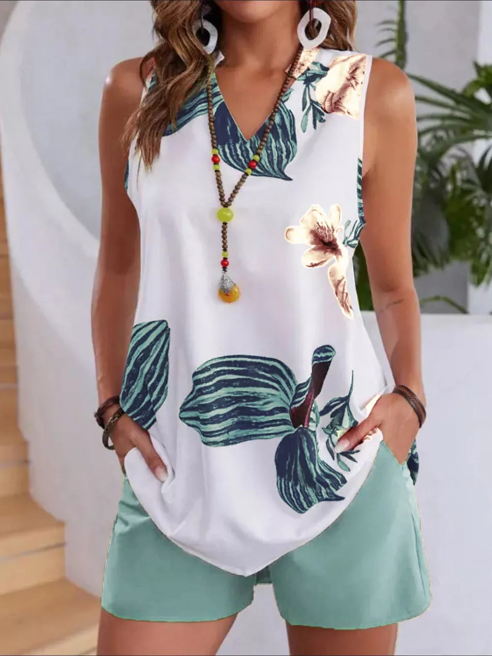 Floral Print Sleeveless Top and Shorts Set, image 6
