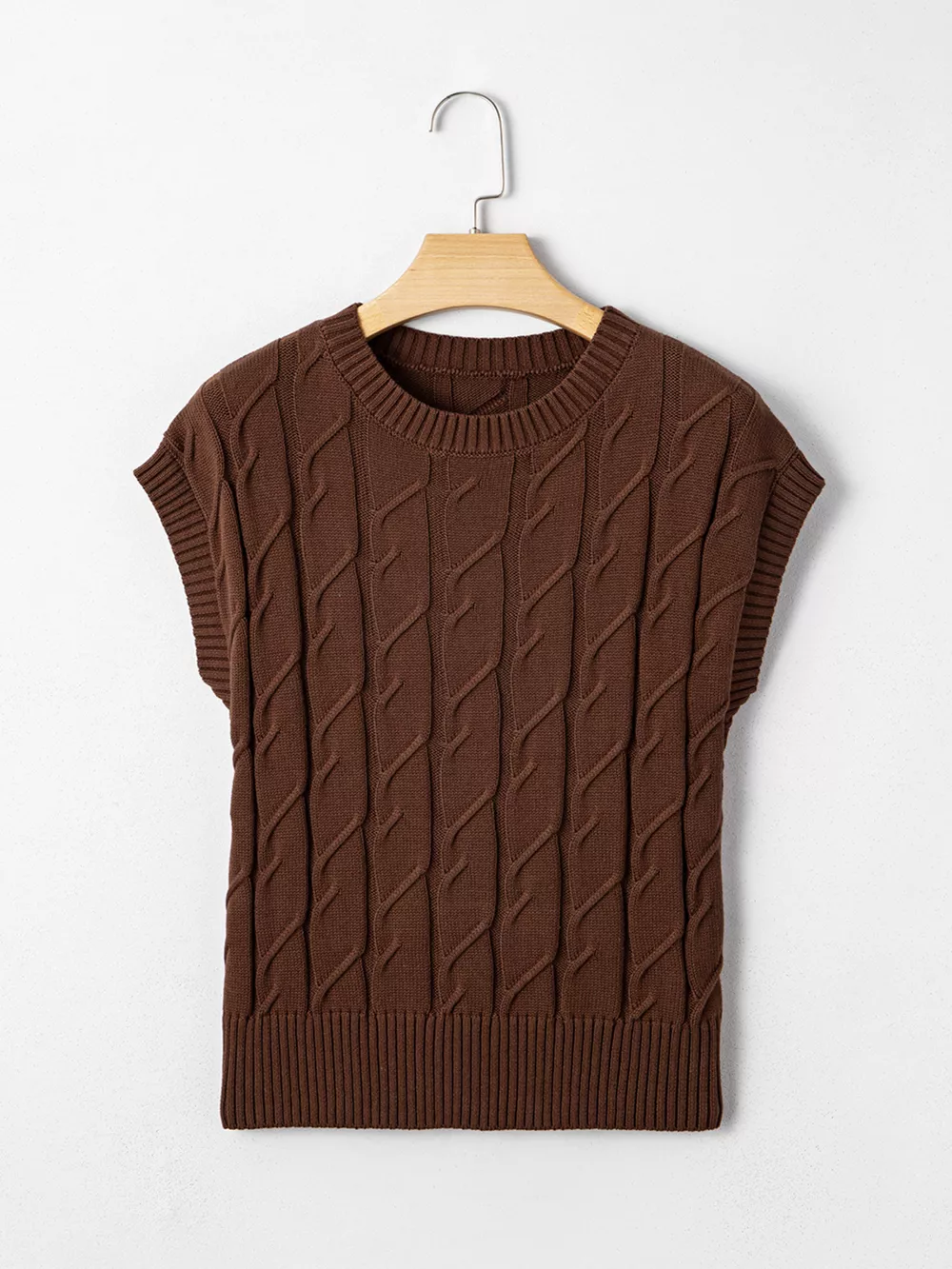 Cable Texture Crew Neck Short Sleeve Sweater Top, image 4
