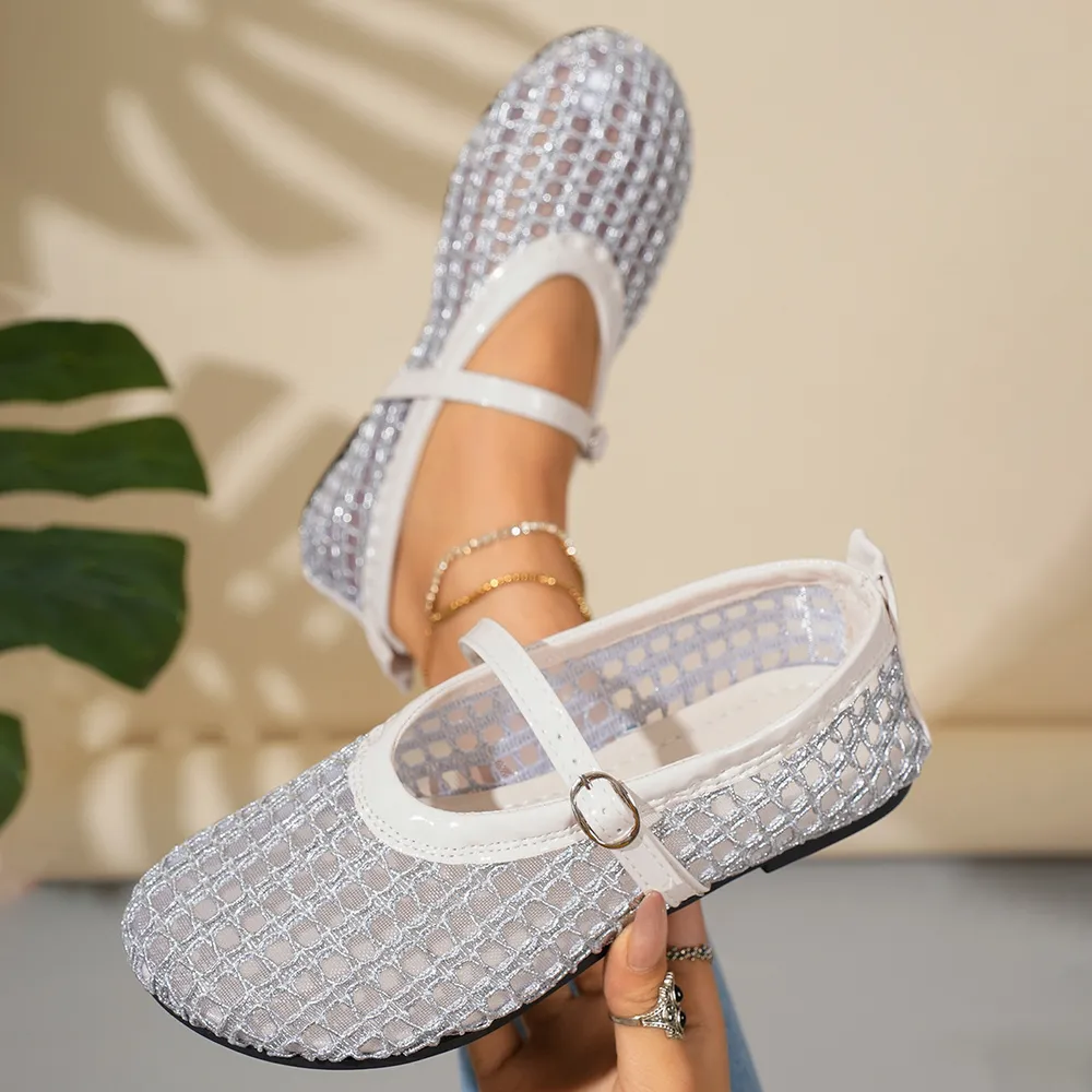 Woven Mesh Mary Jane Sandals with Buckle Strap, image 5