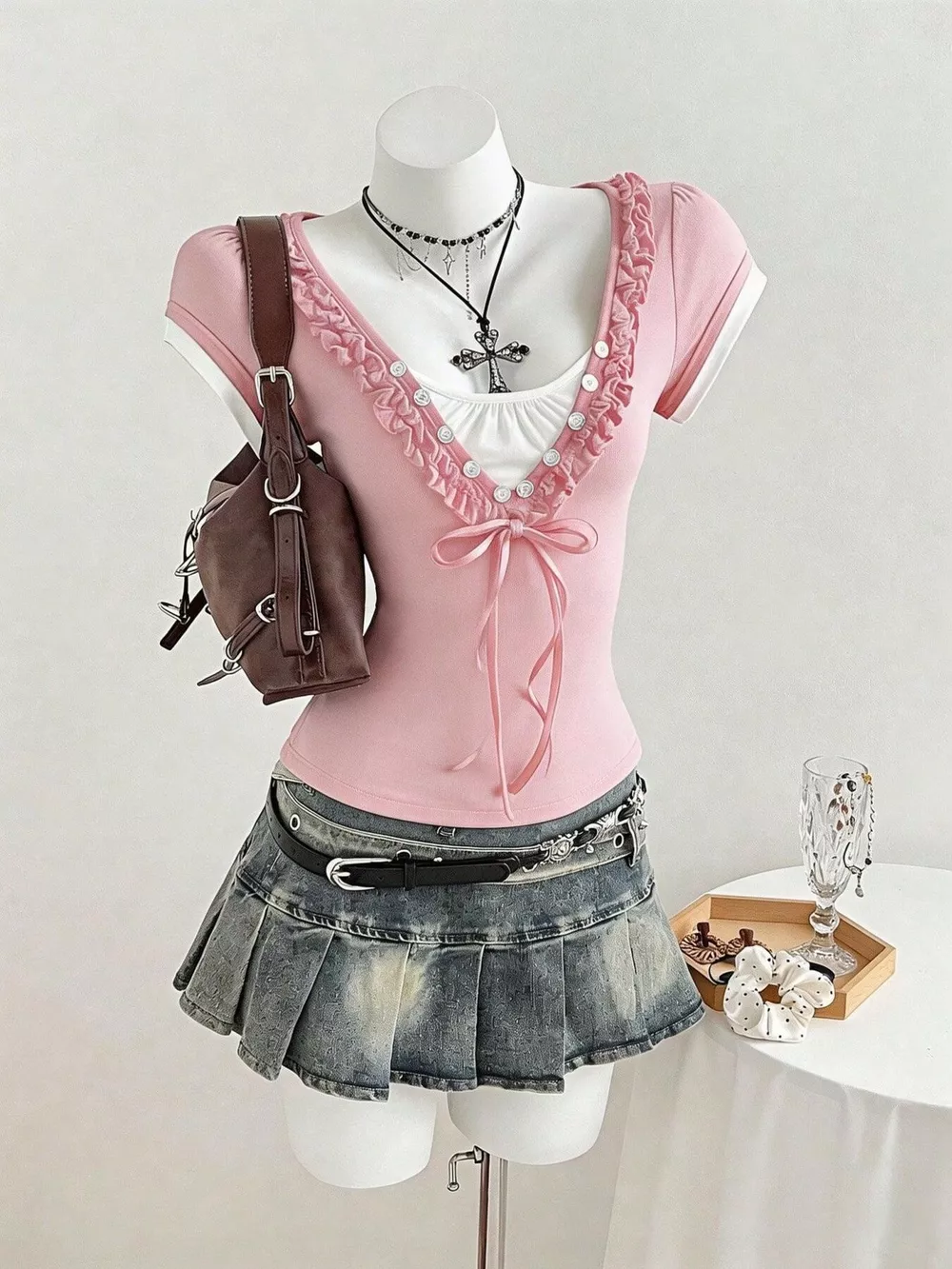 Frill Cap Sleeve Slim Fit T-Shirt