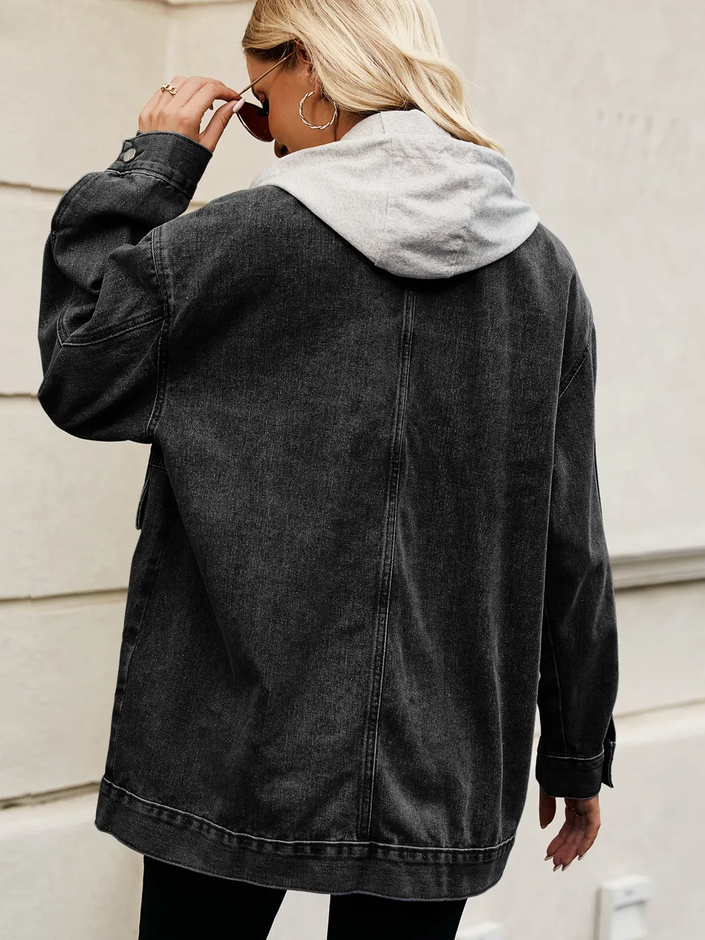 Oversized Button Up Denim Jacket with Hood, image 21