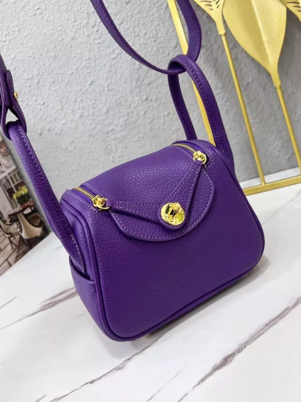 Gold-Tone Hardware Leather Crossbody Bag, image 17