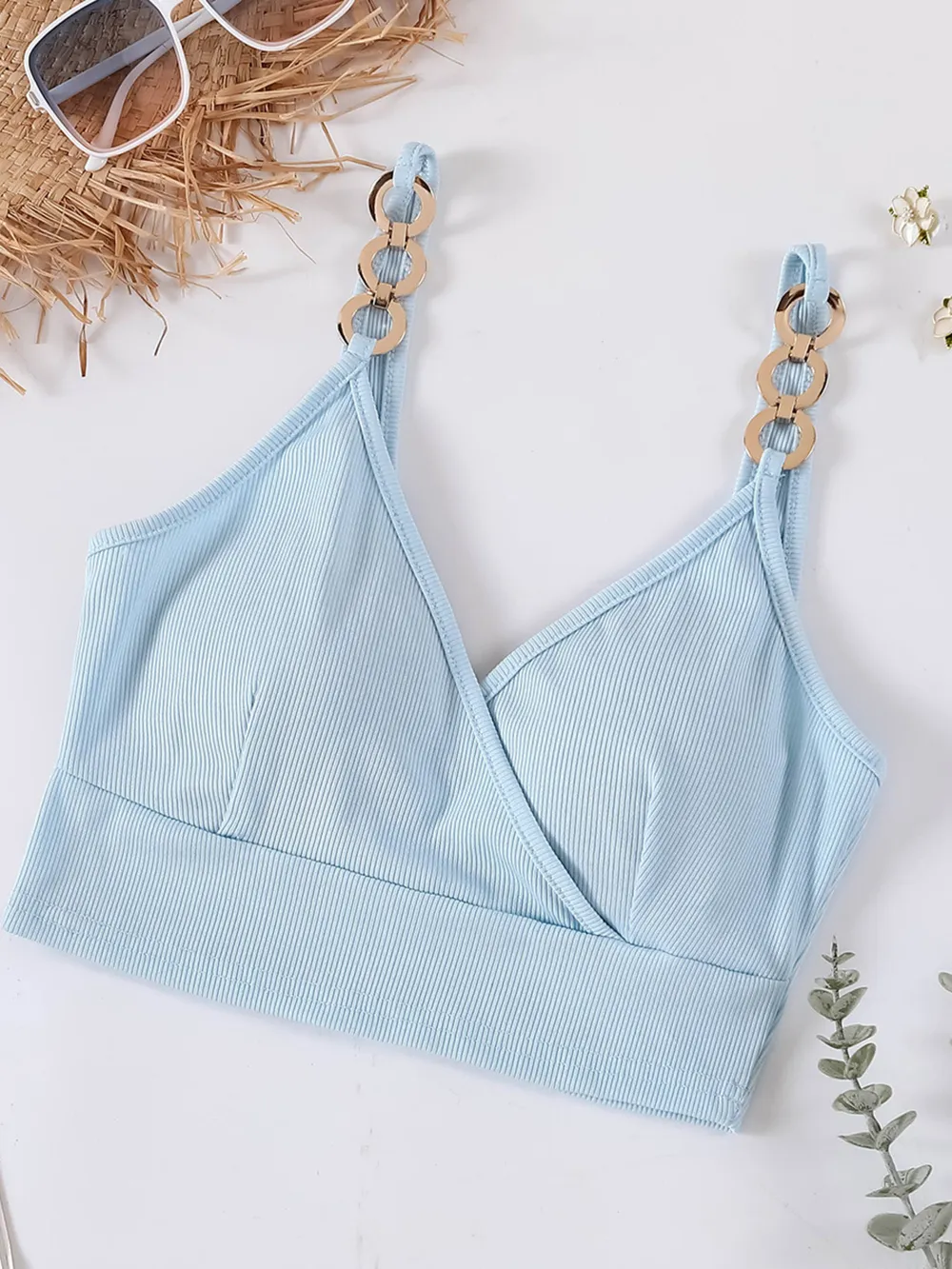Chain Strap Ribbed Cami Top, image 2