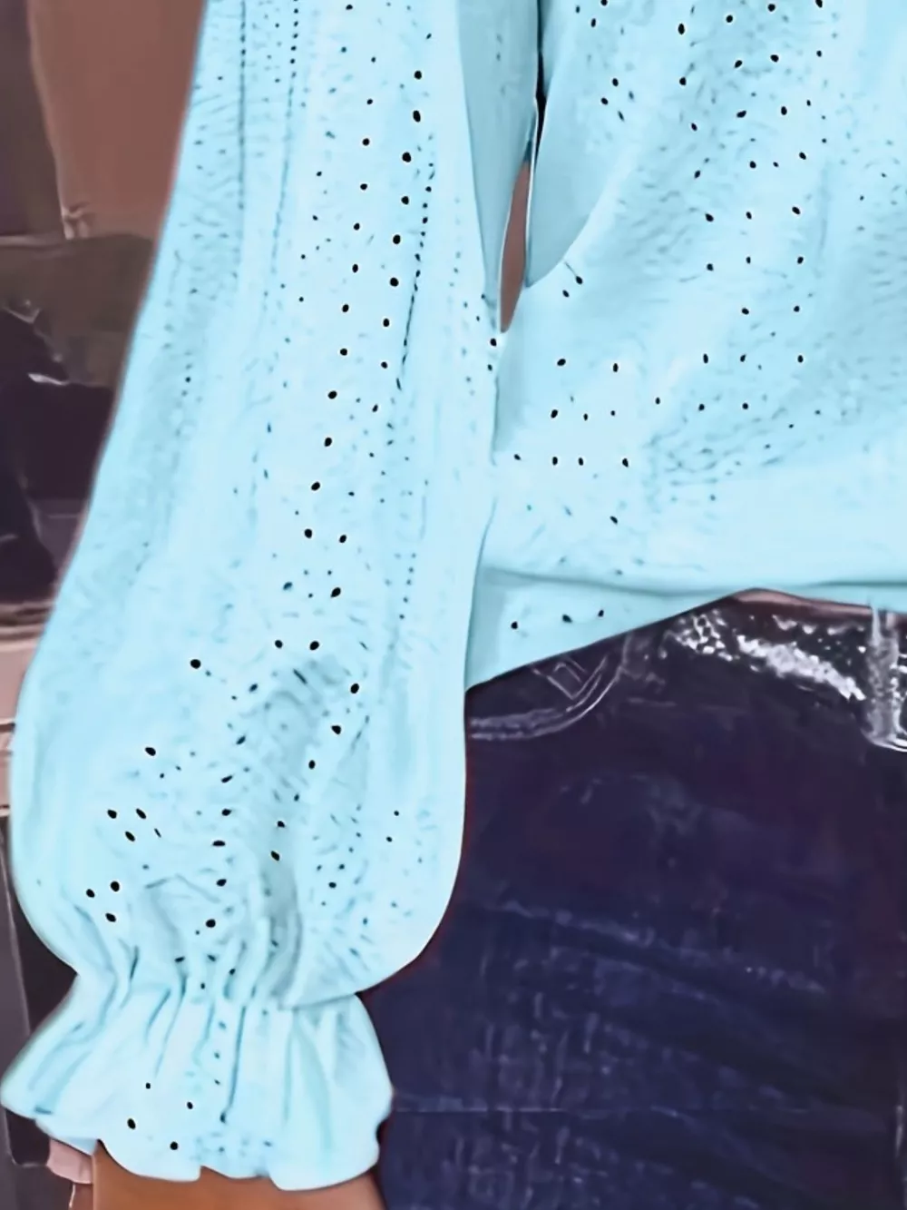 Plus Size Eyelet V-Neck Flounce Sleeve Blouse, image 15