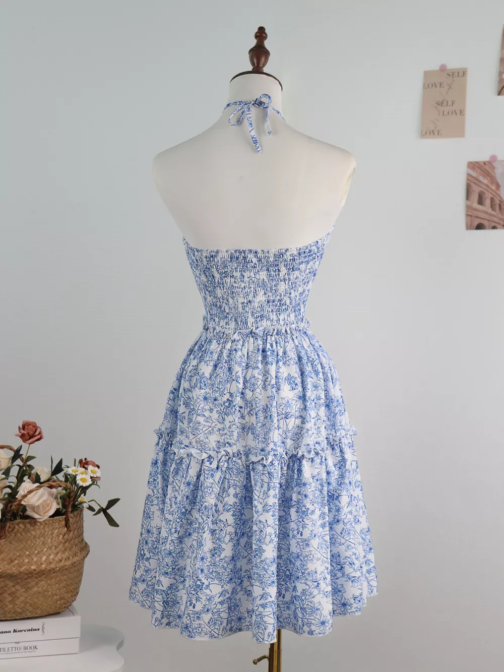 Floral Print Halter Neck Ruffle Hem Summer Dress, image 4
