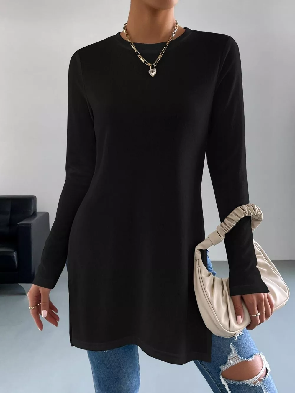 Long Sleeve Side Slit T-Shirt, image 9