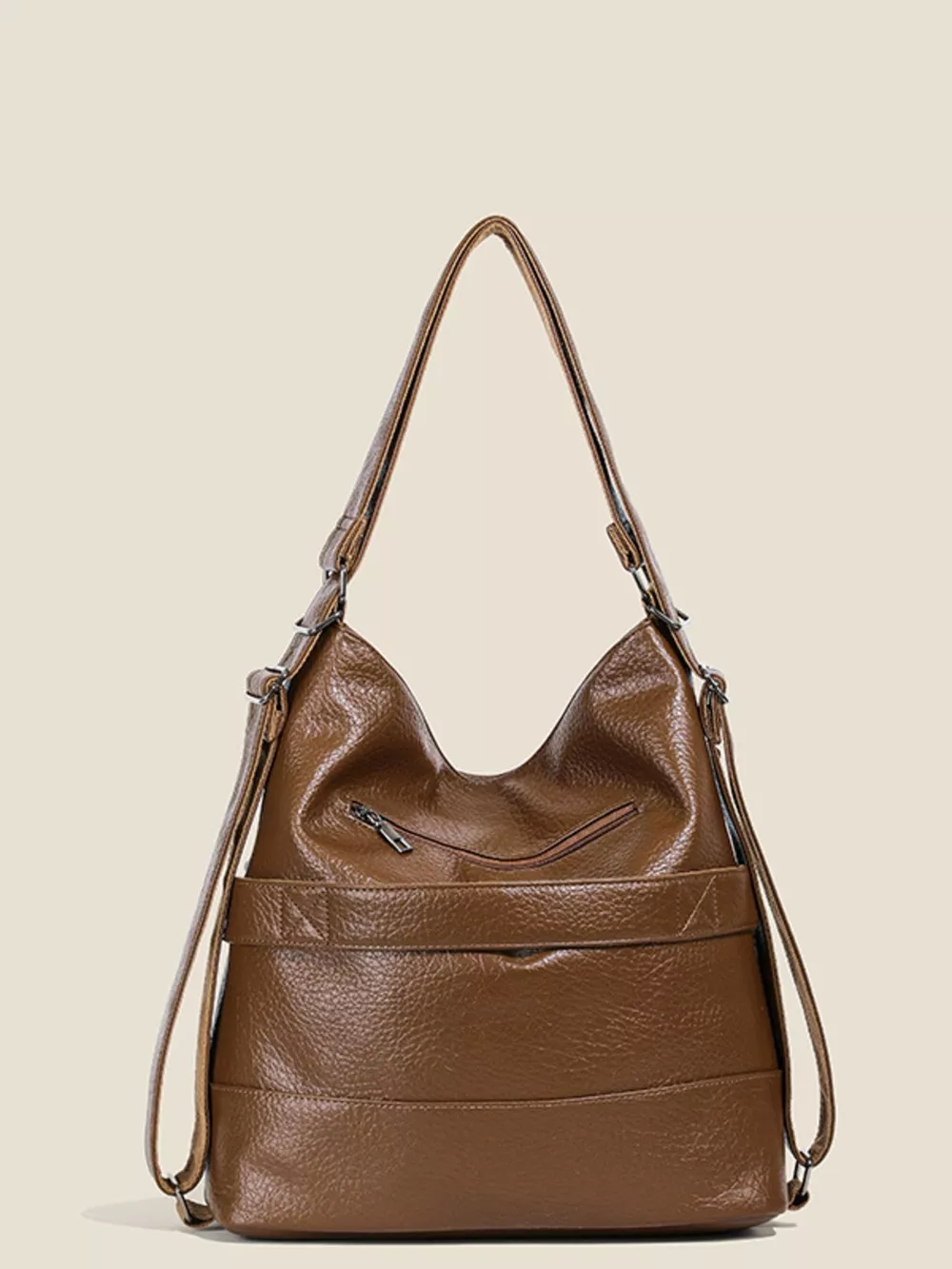 Leather Convertible Shoulder Bag, image 8