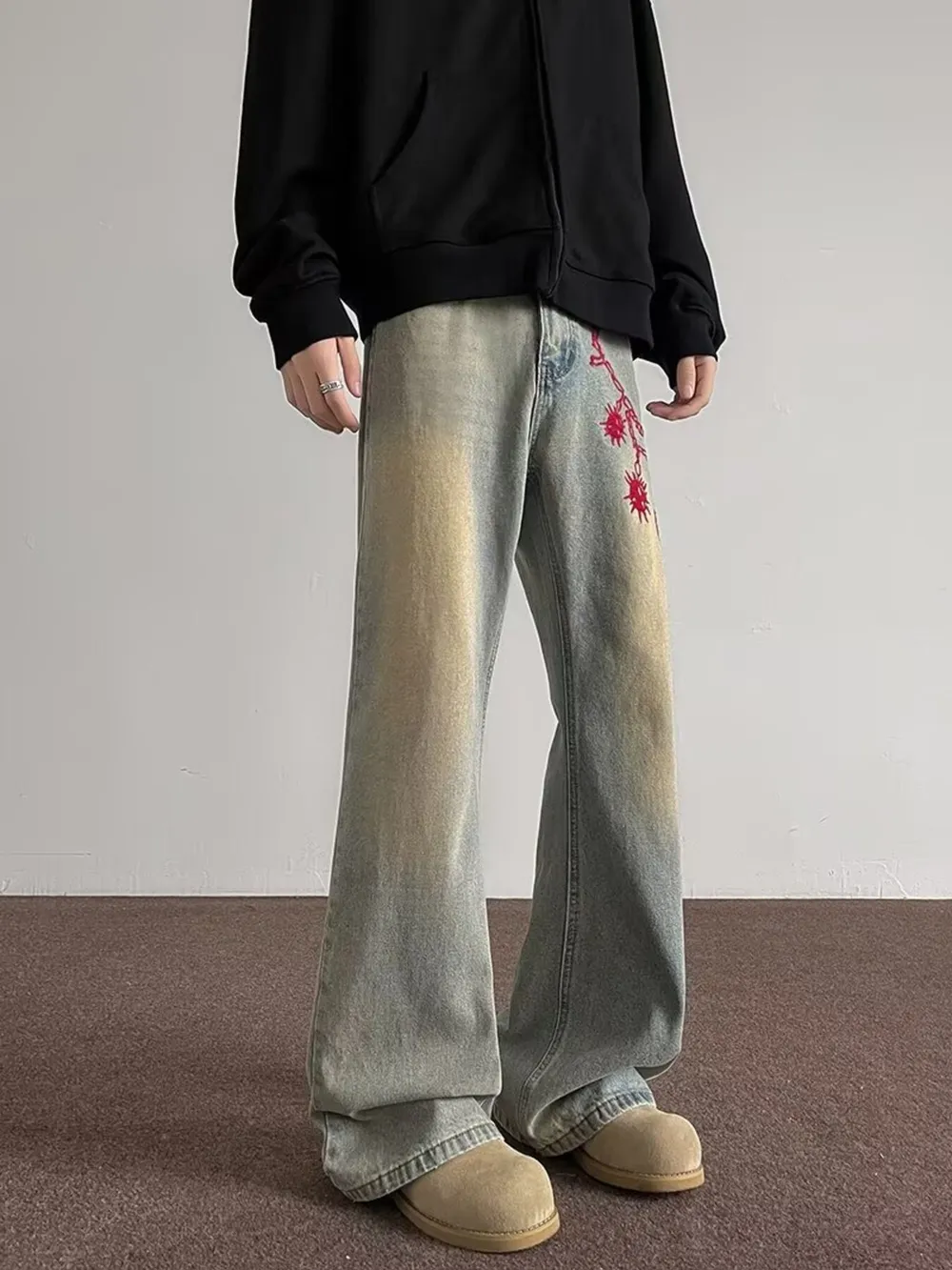Men's Full Size Embroidered Wide Leg Jeans Plus Size, image 4