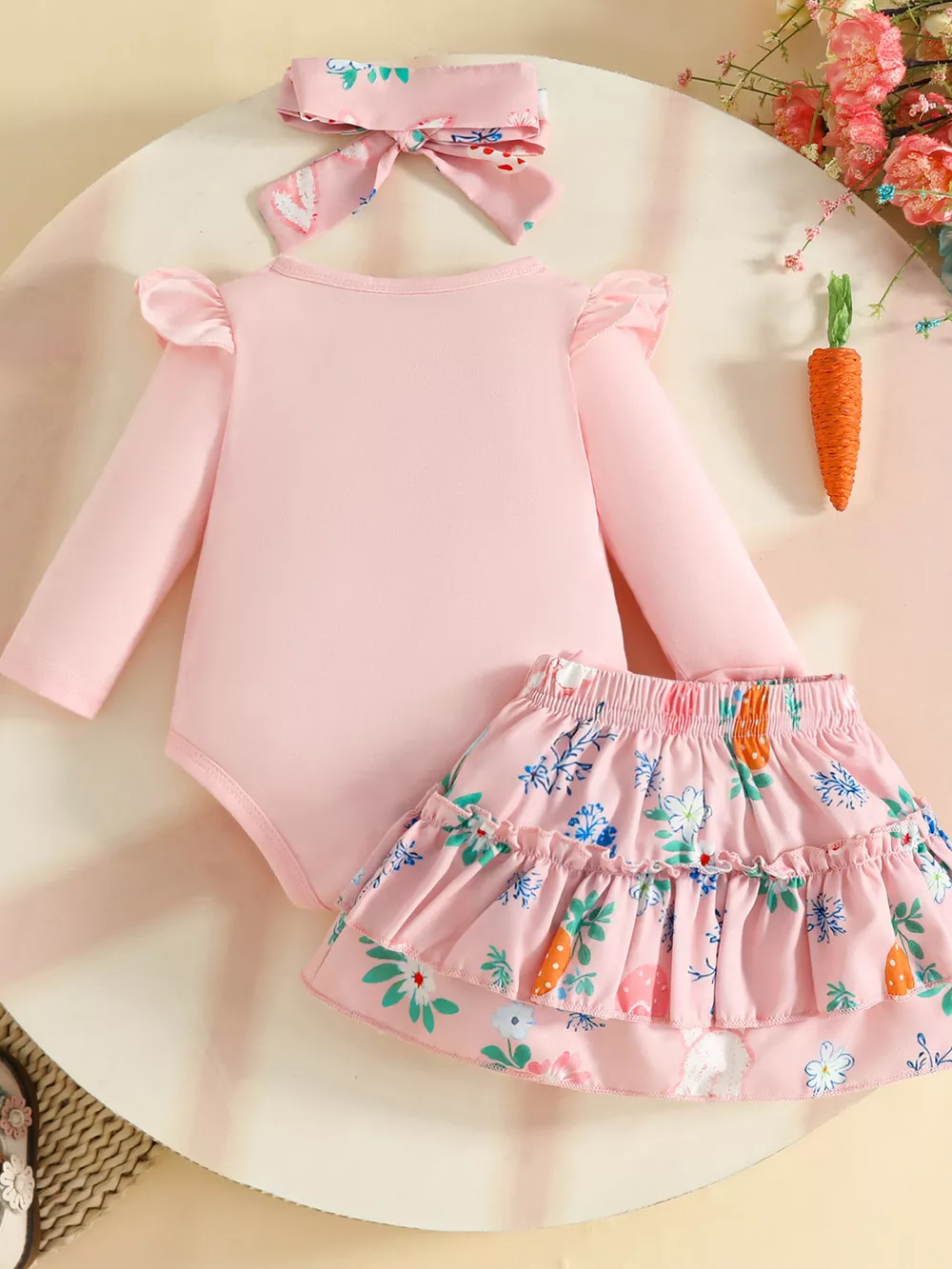 Children's Easter Bunny Long Sleeve Bodysuit and Pants Set with Headband, image 8
