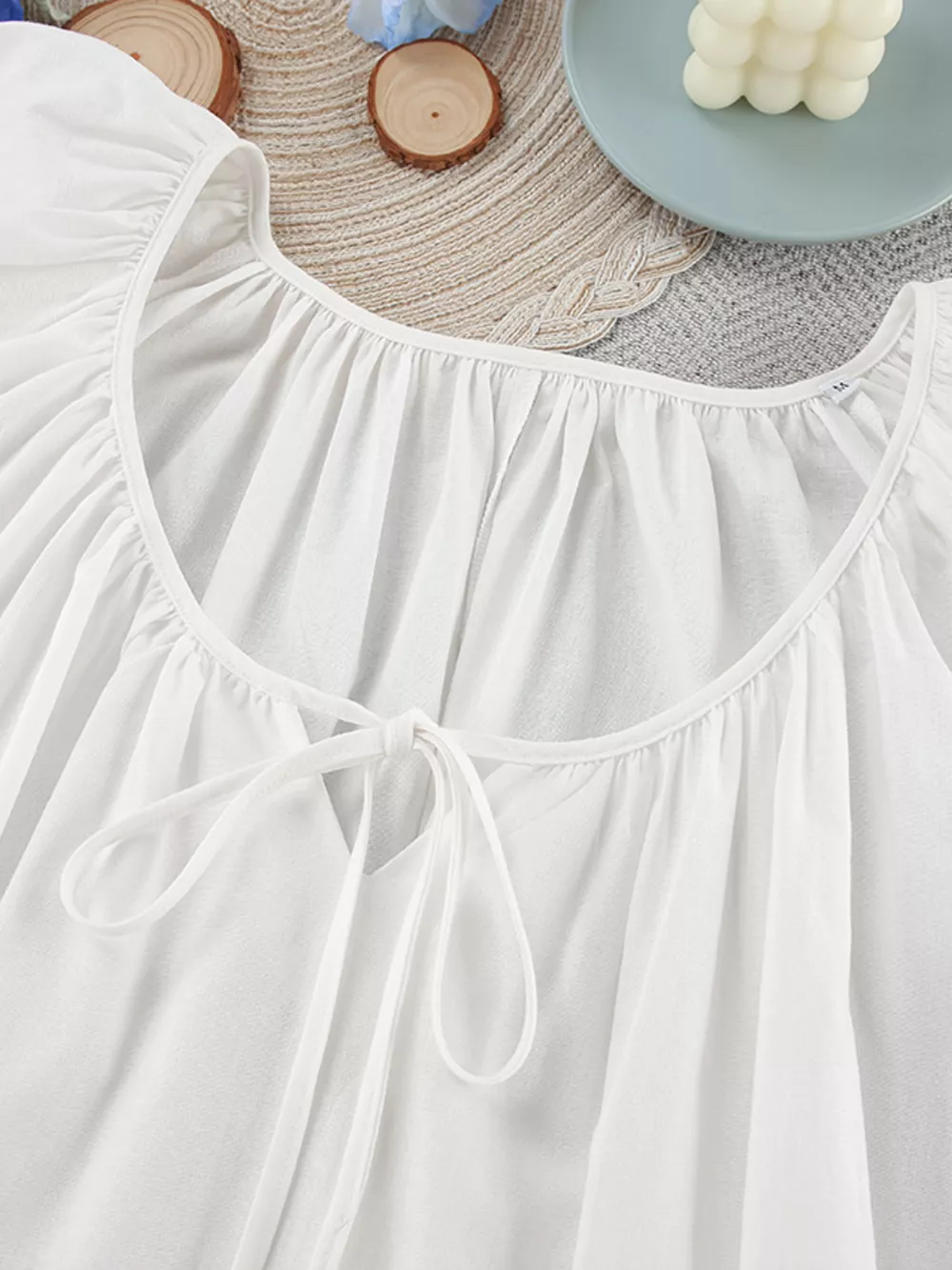 Tie Neck Puff Sleeve Lounge Dress, image 7
