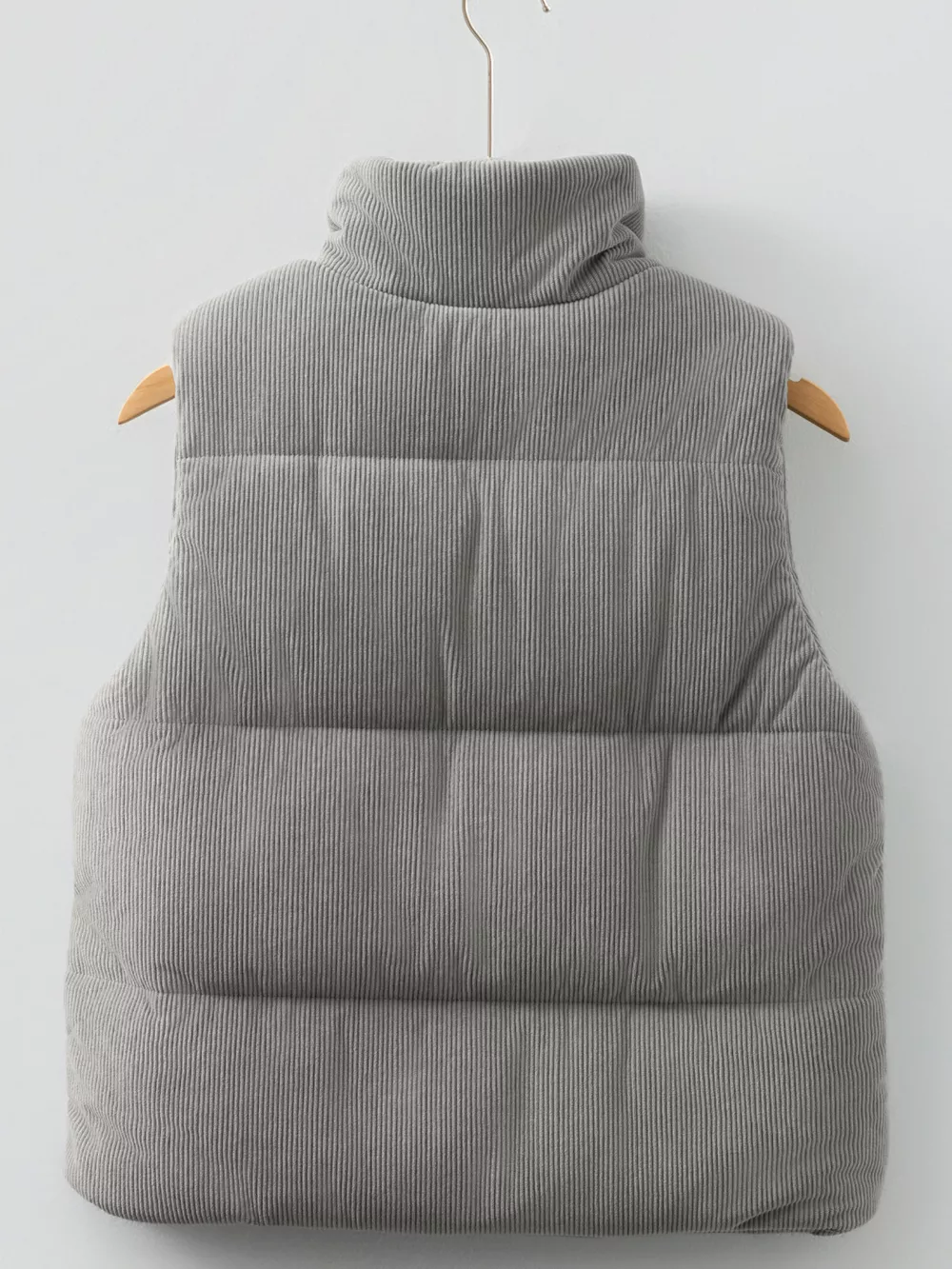 Corduroy Stand Neck Zipped Puffer Vest, image 13