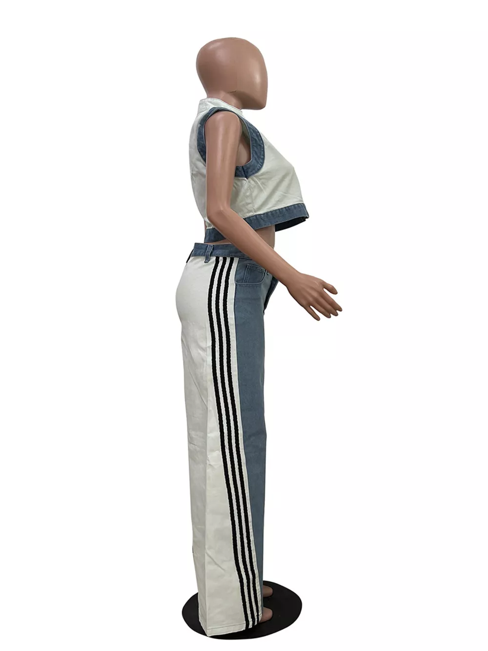 Zip Front Crop Top and Striped Pants Set, image 6