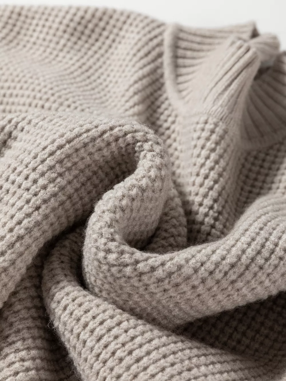 Waffle Texture Knit Ribbed High Neck Drop Shoulder Sweater, image 8