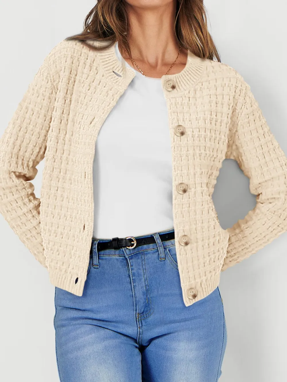 Textured Knit Button-Front Cardigan, image 6