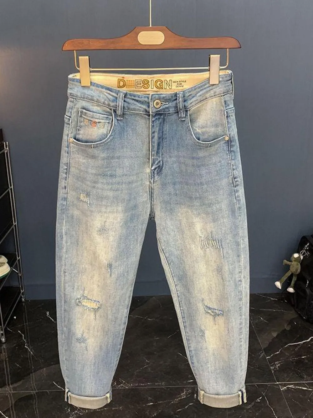 Men's Vintage Washed Distressed Boyfriend Jeans