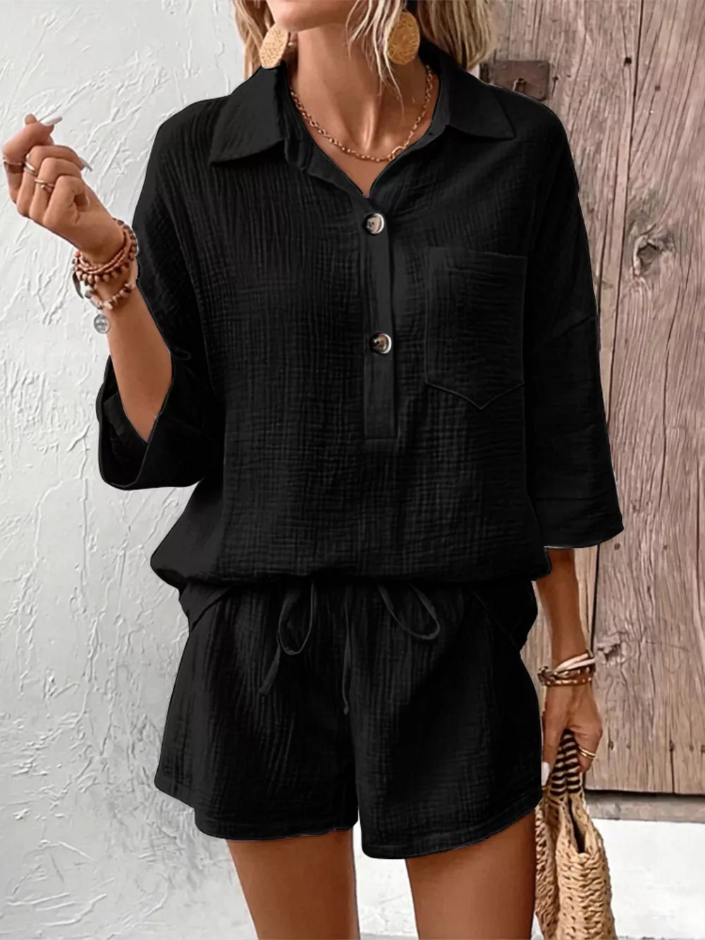 Button Detail Top and Shorts Set, image 11