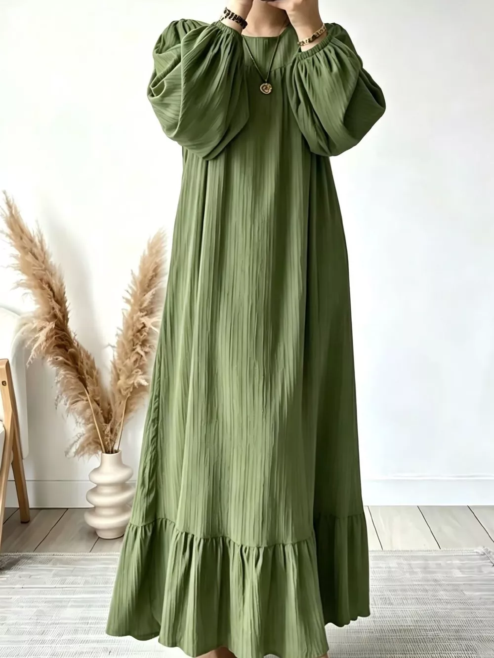 Full Size Textured Puff-Sleeve Maxi Dress Plus Size, image 5