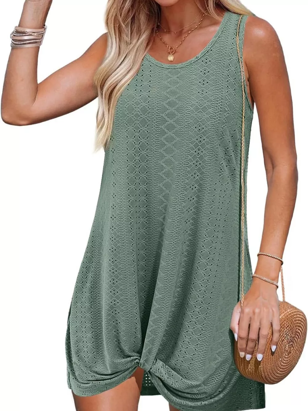 Sleeveless Knotted Hem Tank Dress, image 7