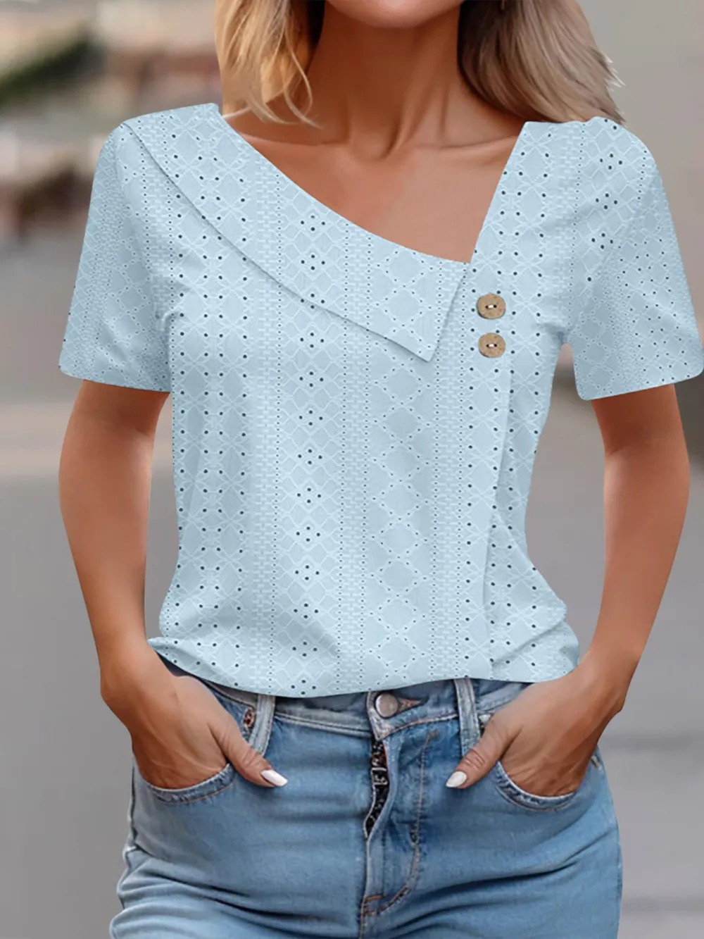 Eyelet Asymmetrical Short Sleeve T-Shirt, image 7