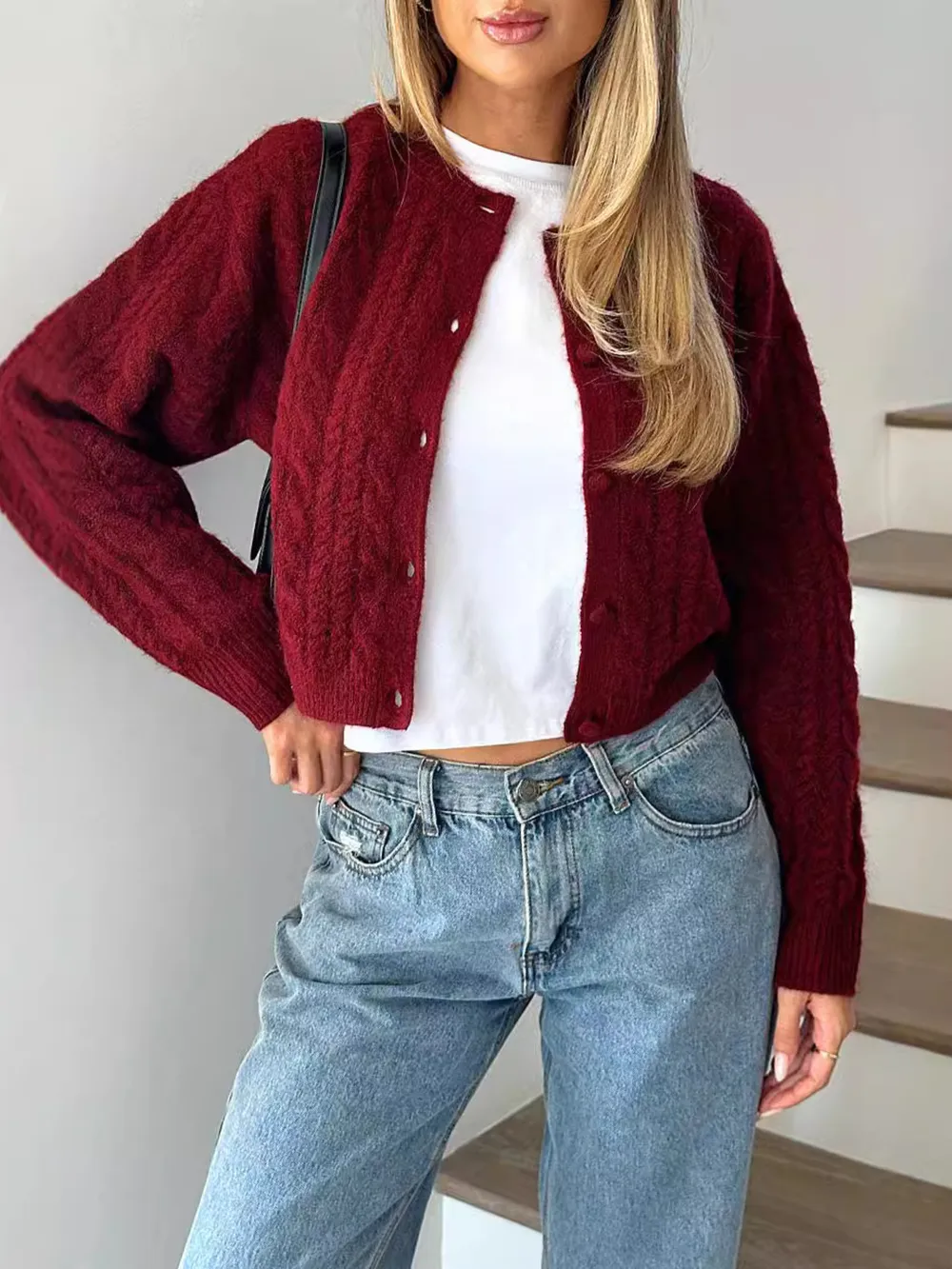 Cable Knit Button-Up Cardigan, image 2