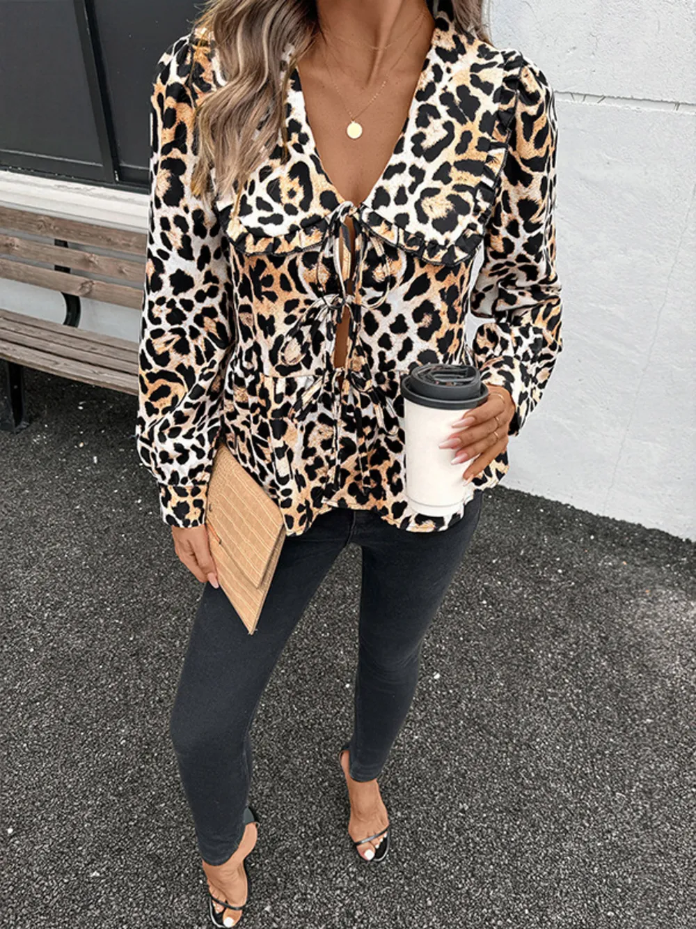 Leopard Print Tie Front Blouse, image 5