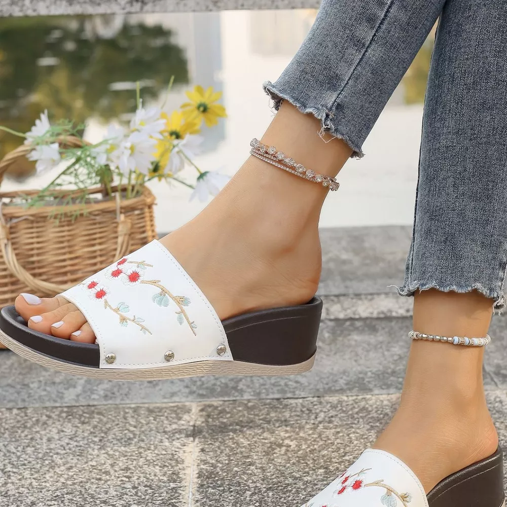 Floral Embroidered Wedge Sandals, image 19