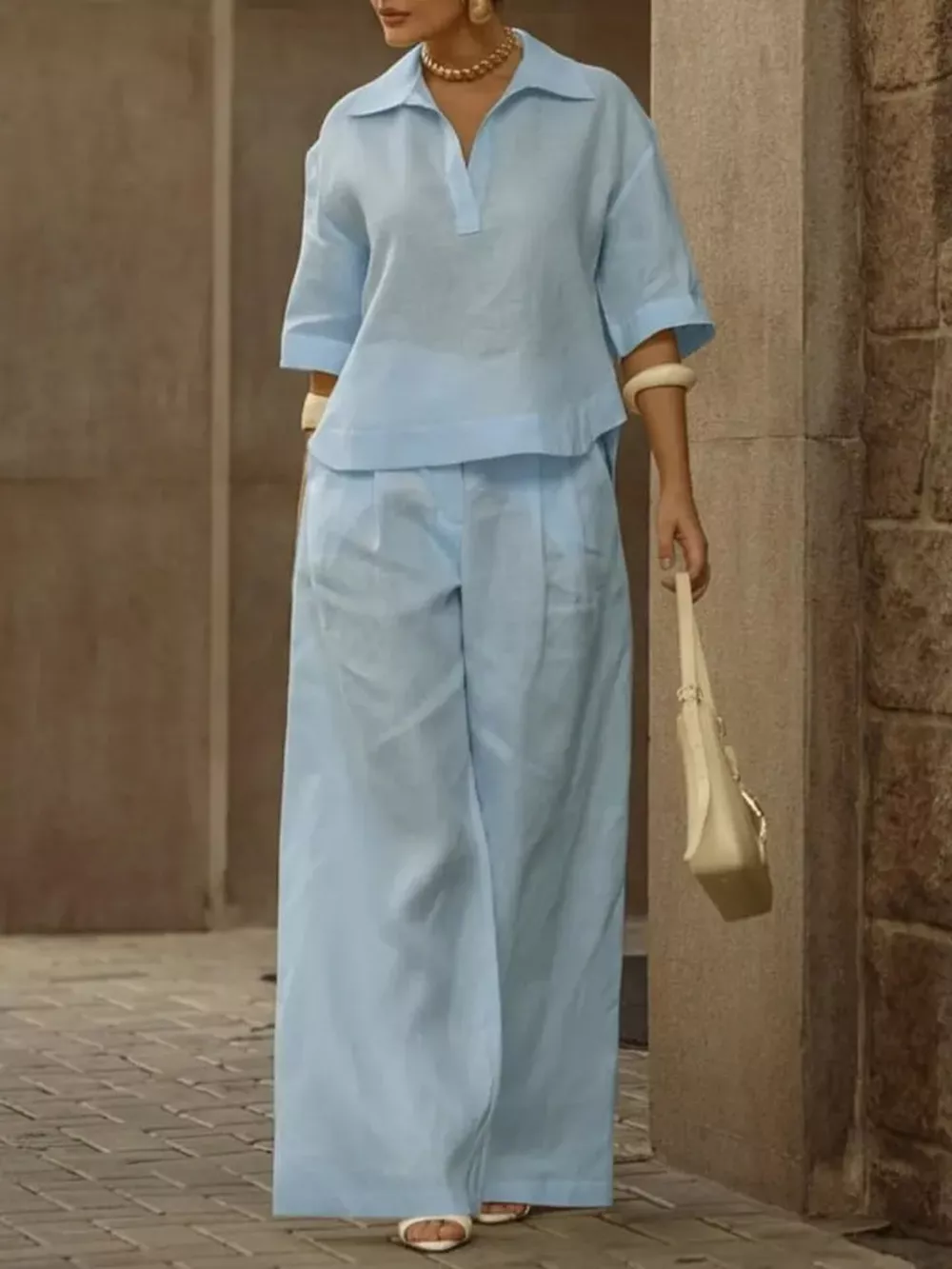 Full Size 3/4 Sleeve Top and Wide Leg Pants Set Plus Size, image 7