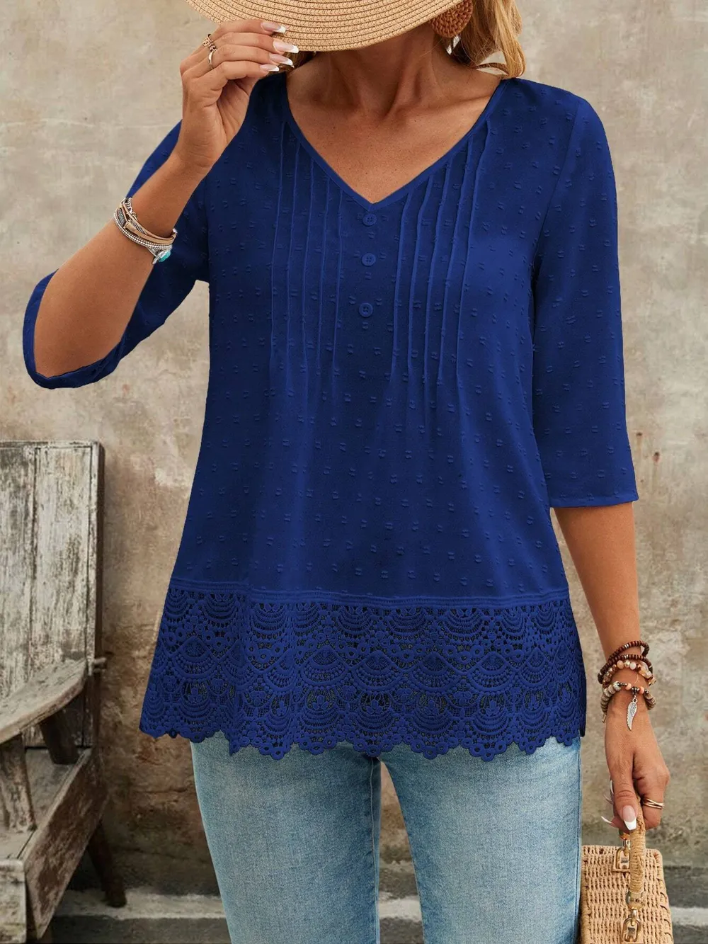 Lace Hem V-Neck Blouse, image 20