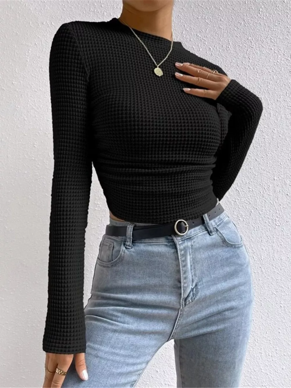 Waffle Knit Long Sleeve T-Shirt, image 16