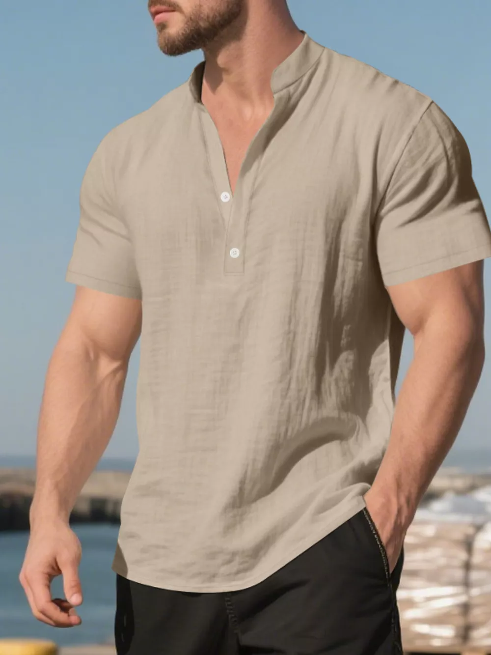 Men's Full Size Casual Linen Blend Short Sleeve Shirt Plus Size, image 2