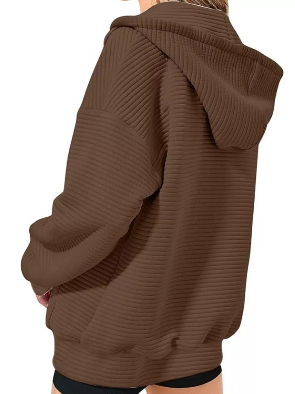Drawstring Zip Up Dropped Shoulder Hoodie, image 9
