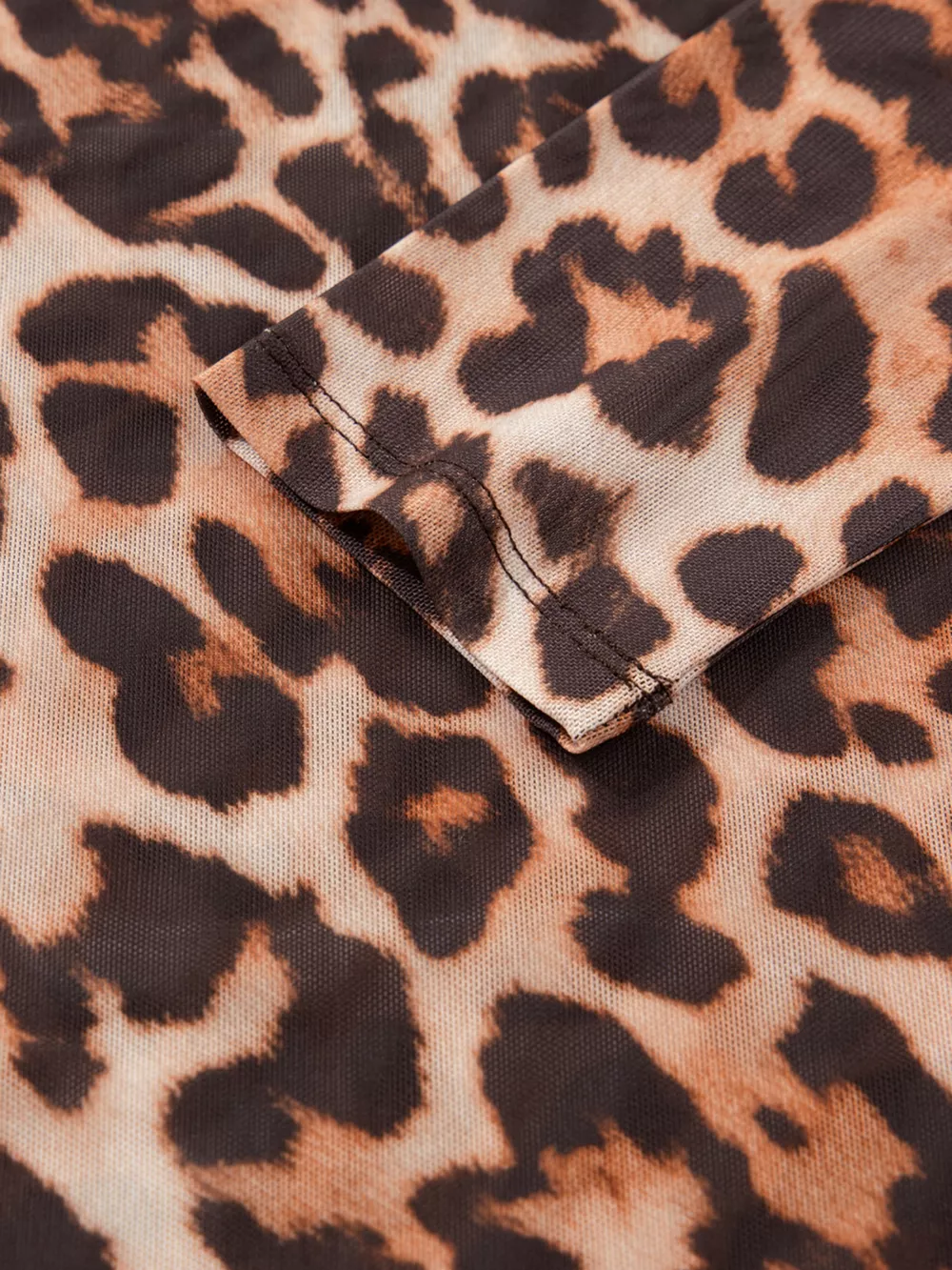 Leopard Mock Neck Long Sleeve Mesh Top, image 4