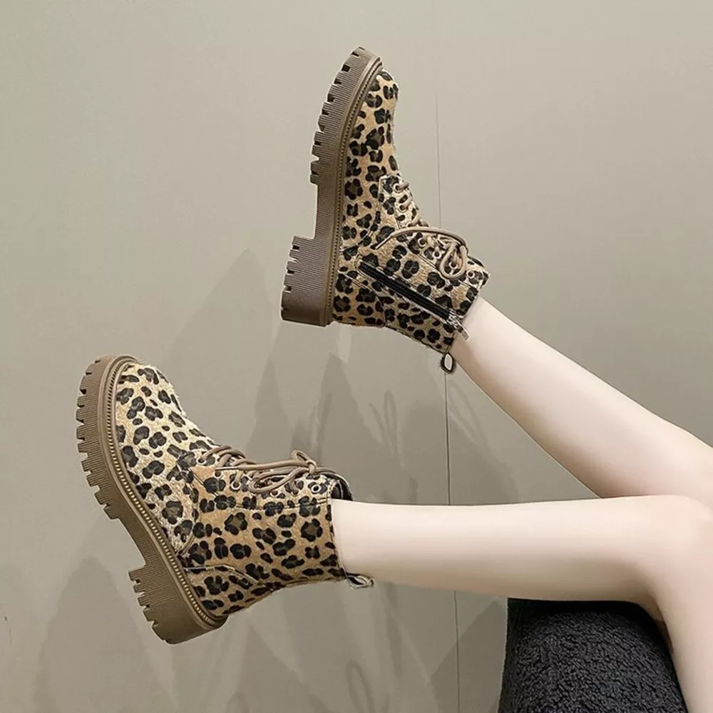 Animal Print Lace-Up Ankle Boots, image 8