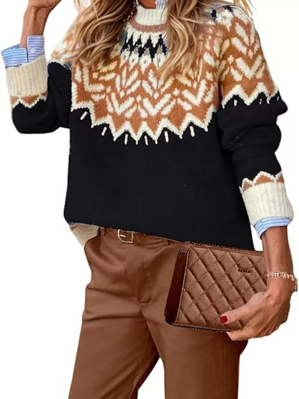 Full Size Fair Isle Patterned Long Sleeve Sweater Plus Size, image 9