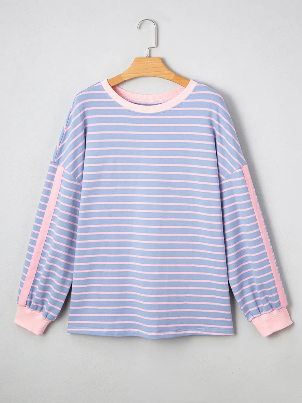 Stripe Oversize Contrast Trim Drop Shoulder Sweatshirt, image 2