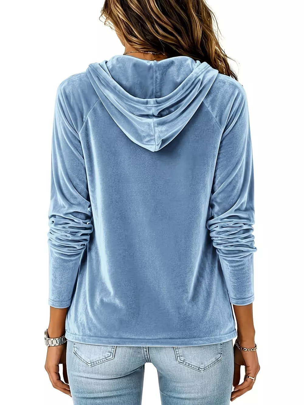 Full Size Velvet Drawstring Long Sleeve Hoodie Plus Size, image 4