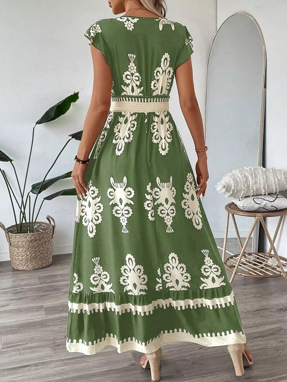 Ruffled Printed V-Neck Maxi Dress, image 11
