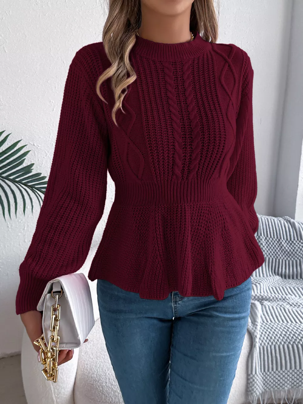 Cable Knit Peplum Sweater, image 17
