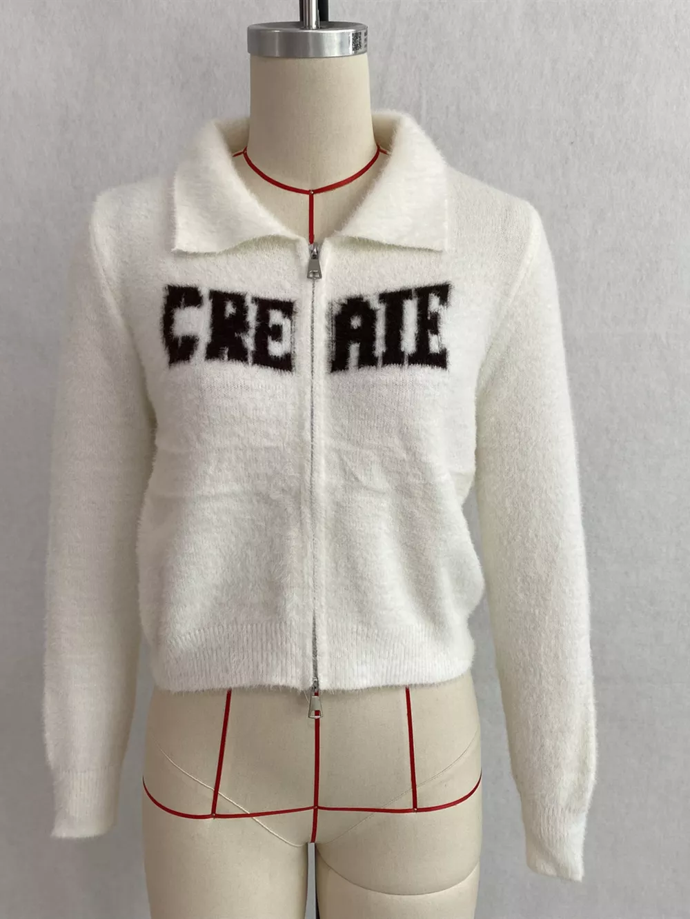 Fuzzy Letter Zip-Up Cardigan, image 5