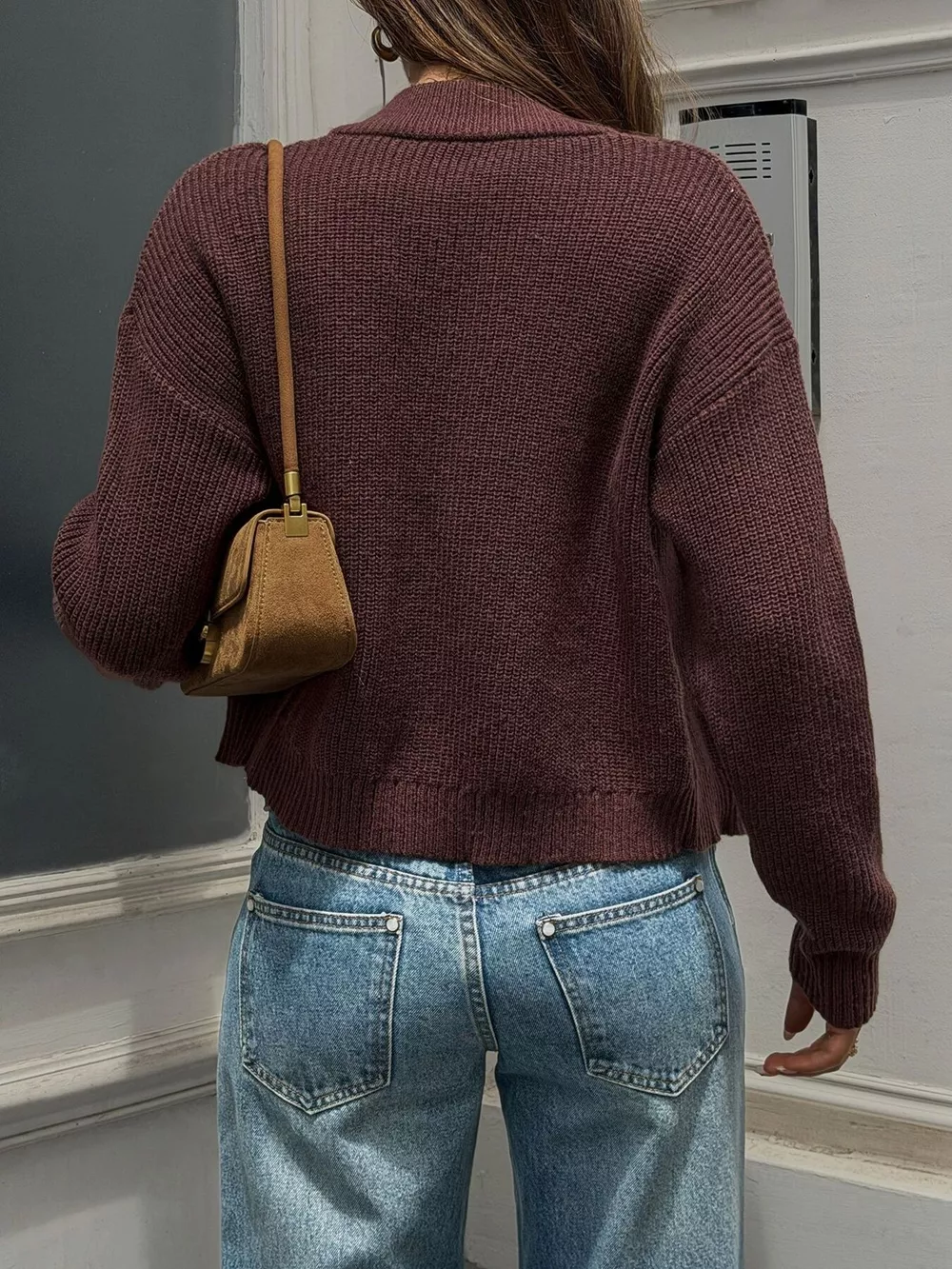 Ribbed Knit Zip-Up Bomber Cardigan, image 5