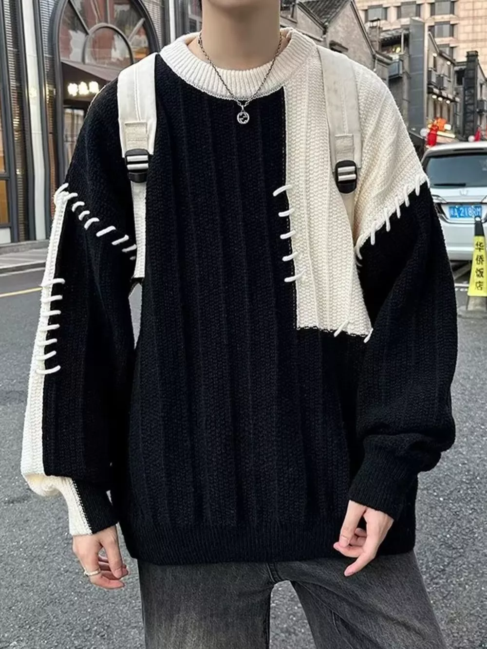 Men's Color Block Round Neck Knitted Pullover, image 7