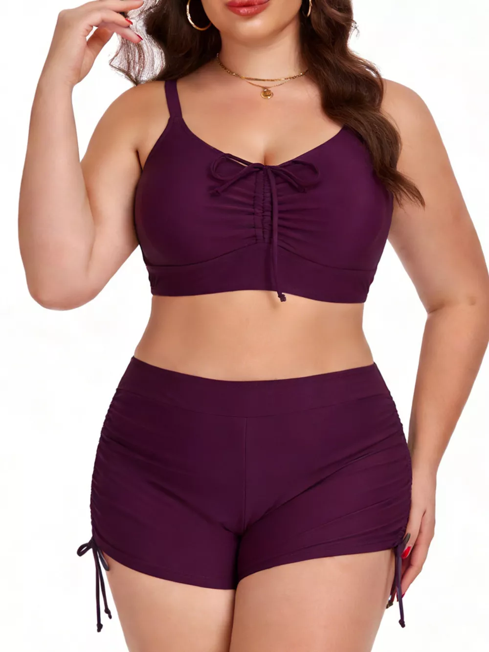 Plus Size Ruched Drawstring Swim Set, image 10