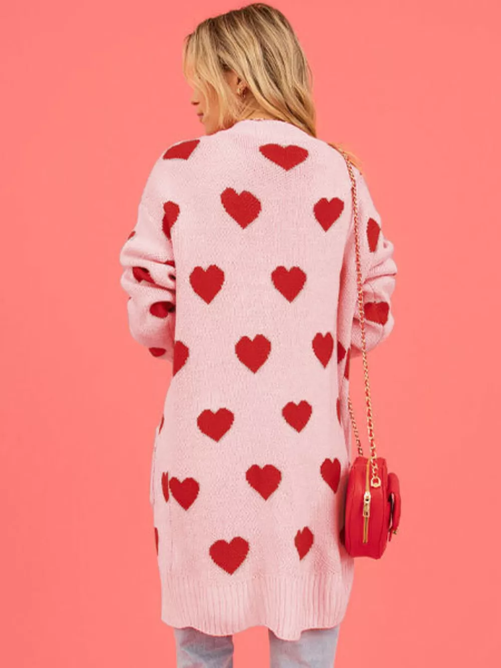 Heart Pattern Open Front Longline Cardigan, image 4