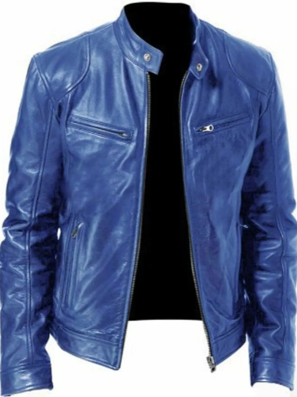 Men's Zip Up Leather Biker Jacket, image 5