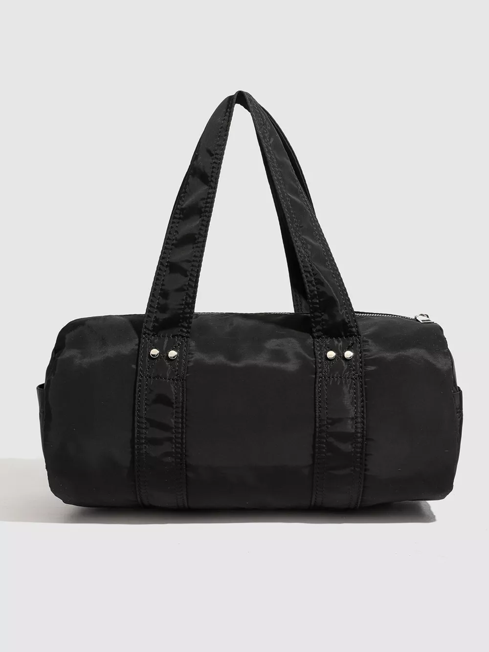 Minimalist Nylon Barrel Shoulder Bag with Multi-Pocket Utility, image 7